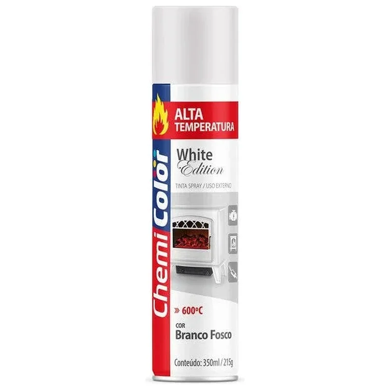 Tinta Spray Chemicolor Alta Temperatura Branco Fosco 400ml 198 - Chemicolor