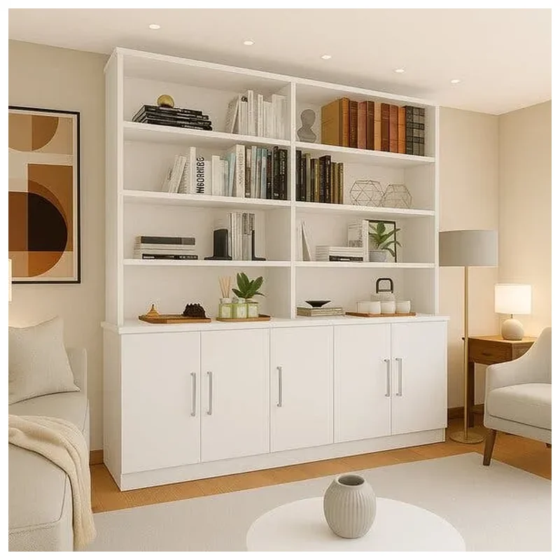 Estante De Livros Moderno Mdf 191cmx210cm 5 Portas 8 Pratelei - Móveis Simonetti