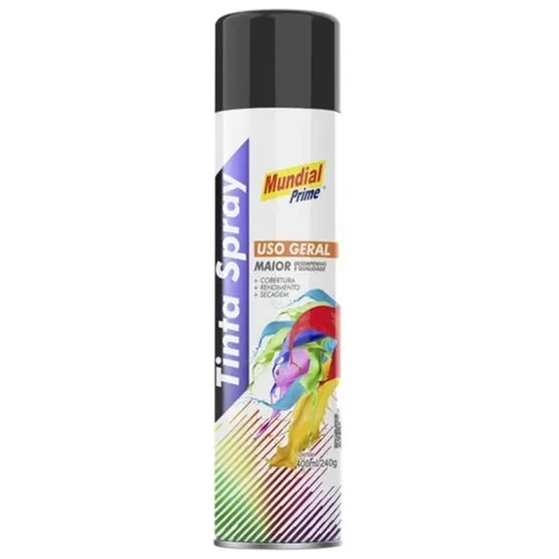 Tinta Spray Mundial Prime Preto Fosco 400ml C-6pcs - Mundial
