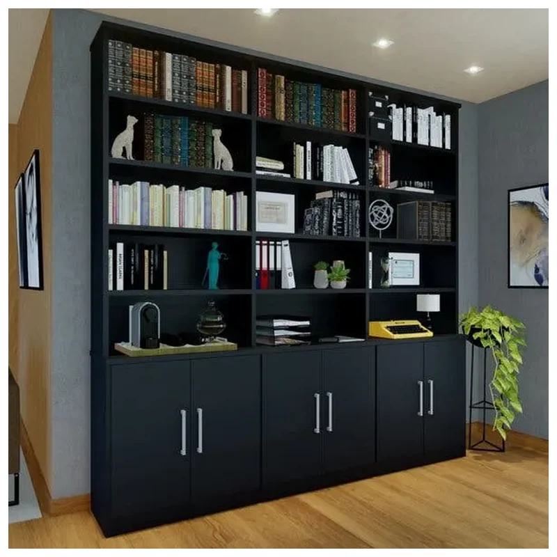 Estante De Livros Moderno Mdf 230cmx232,5cm 6 Portas 5 Pratel - Móveis Simonetti