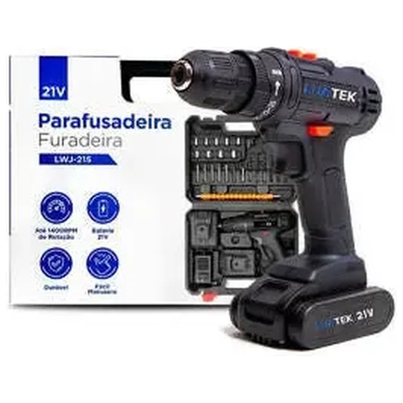 Furadeira e Parafusadeira 21v 2 Baterias Pontas Brocas Bits E - Maleta