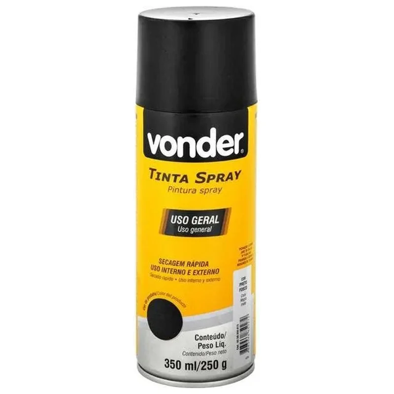 Tinta Spray Acrílica Preto Fosco 350ml/250g Vonder - Vonder