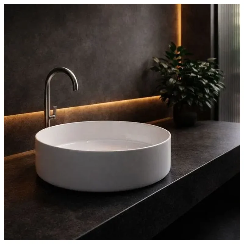 Cuba De Banheiro Lavabo Pia Apoio 35cm Branca Redonda Brilhan - Plastico