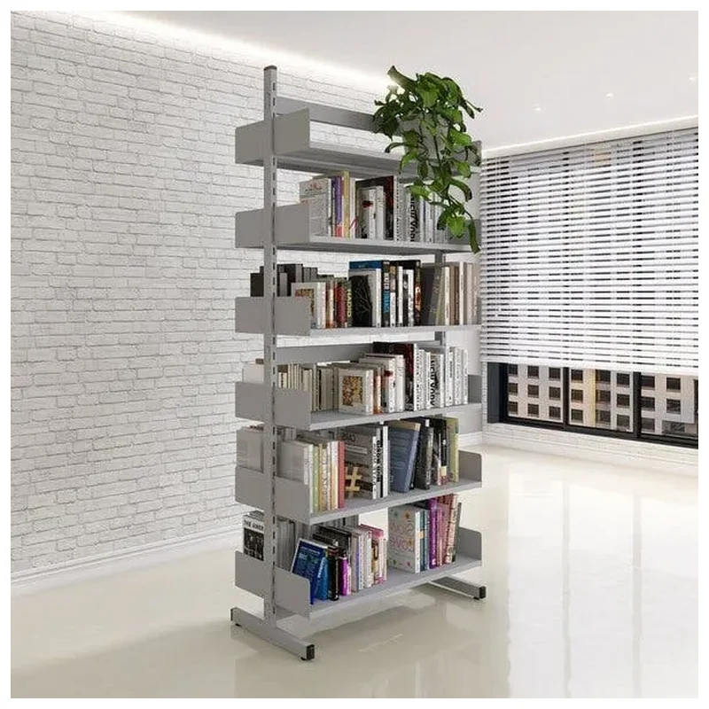 Estante Biblioteca Dupla 12 Pratelheiras Aço Cinza Cinza - Móveis Simonetti